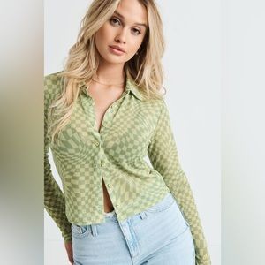 NWT GARAGE mesh button up long sleeve top